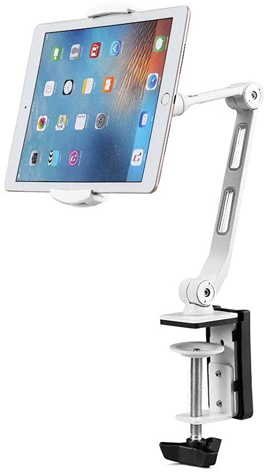 Suptek Aluminum Tablet Desk Mount Stand 360° Flexible Cell Phone Holder for iPad, for iPhone, Samsung, Asus and More 4.7-11 inch Devices, Good for Bed, Kitchen, Office (YF208BW)
