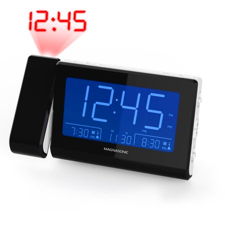 Magnasonic Alarm Clock Radio with Time Projection, Auto Dimming, Battery Backup, Dual Gradual Wake Alarm, Auto Time Set, Large 4.8" LED Display, AM/FM (CR62W)