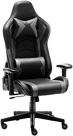 Gaming Chair Office Chair High Back Computer Chair - Ergonomic Adjustable Swivel Desk Chairs with Headrest and Lumbar Support (Grey)