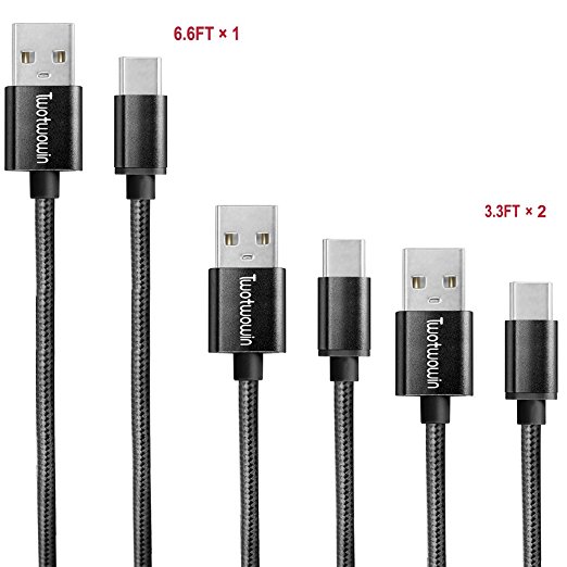 USB Type C Cable, Twotwowin USB-C to USB 3.0 Cabel Braided Nylon Cable for MacBook, ChromeBook Pixel, Nexus 5X, Nexus 6P, Nokia N1 Tablet, OnePlus 2 and More (1x6.6ft  2x3.3ft)