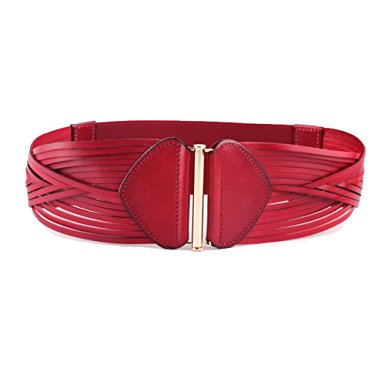 Vintage 100% Cowhide Leather Girdle Wide Waist Belts Retro Wave Design Trimmer Cinch Belt for Women