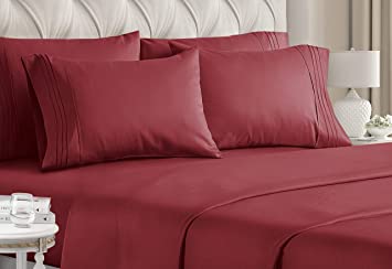 Queen Size Sheet Set - 6 Piece Set - Hotel Luxury Bed Sheets - Extra Soft - Deep Pockets - Easy Fit - Breathable & Cooling Sheets - Wrinkle Free - Comfy - Burgundy Bed Sheets - Queens Sheets - 6 PC