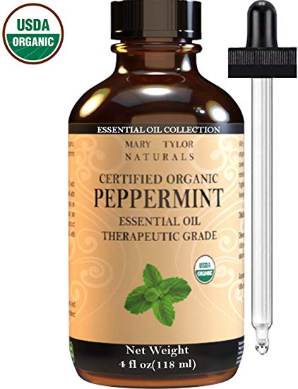 Mary Tylor Naturals Organic Peppermint Essential Oil 4 oz, USDA Certified Mentha Piperita for Stress Relief, Relaxation, Aromatherapy, Diffuser and Repel Mice