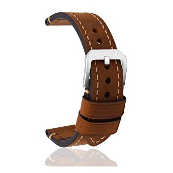 omyzam Watch Band Vintage Genuine Leather Replacement Strap Small Stainless Steel Buckle Fit for Traditional Watch, Sports Watch or Smart Watch 22mm Brown