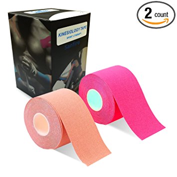 Kinesiology Tape 2 Rolls Combo Pack for Athletic Sports, Recovery and PhysioTherapy FREE, Waterproof, Uncut, 2-Inch x 16.4-Feet