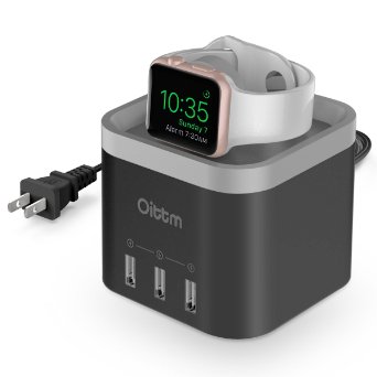 Oittm Apple Watch Stand 2 in 1 4 Ports USB 30 Hub Desktop Smart Charging Station USB Wall Charger with Intelligent Auto Detect Technology for iPhone iPad Samsung and More Black