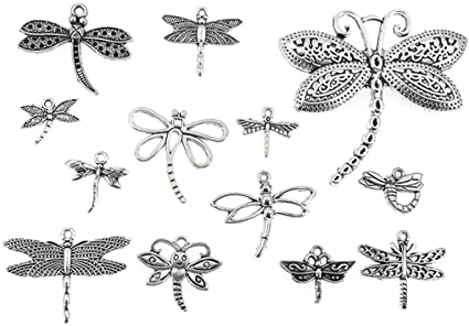 Kinteshun Assorted Dragonfly Charm Pendant Connector for DIY Jewelry Making Accessaries(13pcs,Antique Silver Tone)