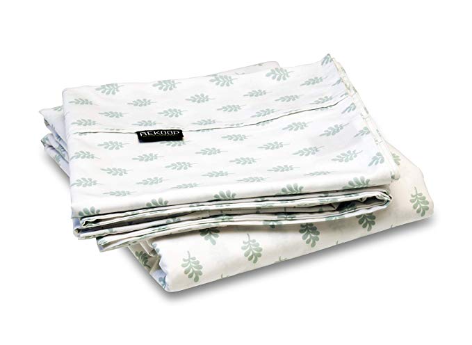 REKOOP Eco-Friendly Sheets, Cotton Rich, Smooth Percale Weave, 4 Piece Full, 15" Deep Pocket, DALLIA Seascape