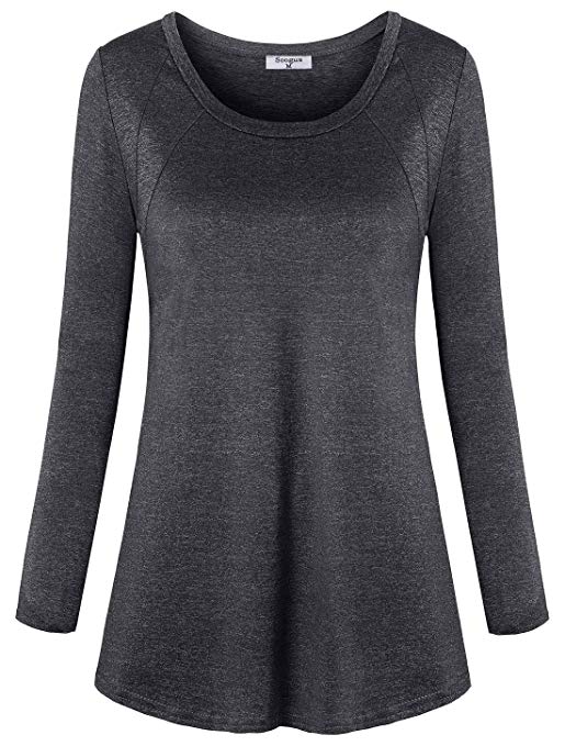 Soogus Woman Short/Long Sleeve Round Neck Workout Shirts Quick Dry Yoga Tops