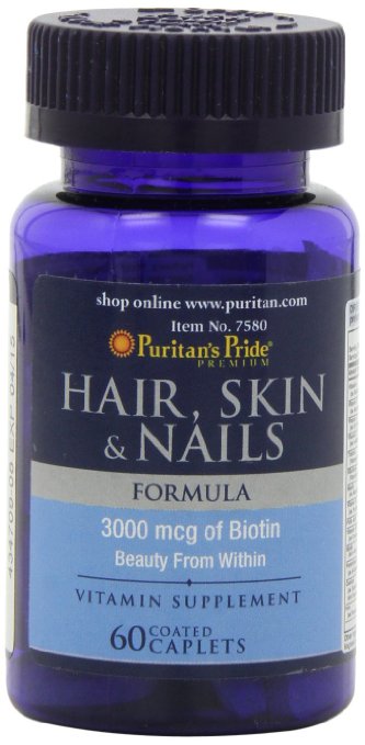 Puritan's Pride Hair Skin and Nails Biotin Formula Coated Caplets, 3000 Mcg, 60 Count