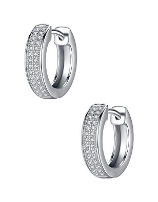Sterling Silver with Micropave Cubic Zirconia Hoop Huggie Earrings for Women and Girls - sy049e1