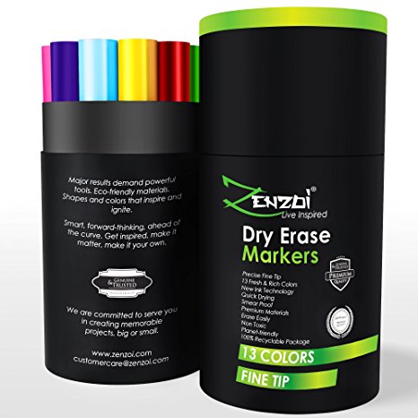 Dry Erase Markers Whiteboard Erasable Marker Pens Set - Eco Bulk Pen Pack with 13 Vivid, Fresh Colors - You Get FREE Gift (ebook)- For White Board Calendar Kids Office (Fine Tip New Edition)