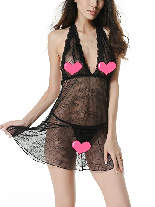 Lyps Luxury Lace Babydoll Sexy Lingerie nightgown Halter For Women Chemise Set Mesh