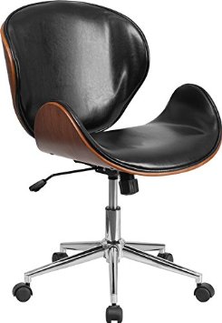 Flash Furniture Mid Back Natural Wood Swivel Conference Chair in Leather Black