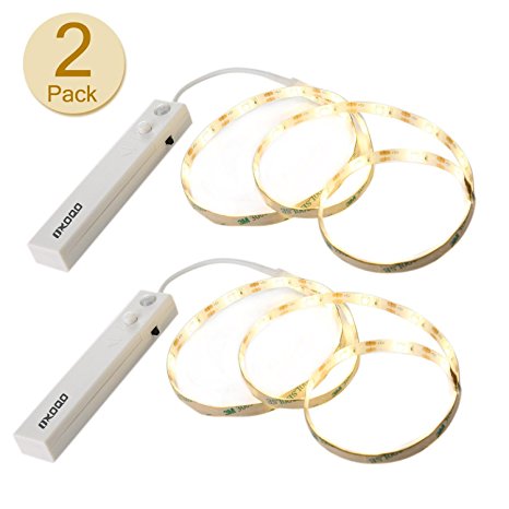 Led Strip Rope Light Kit, OXOQO Tape Light Stair Night Step Lighting with Motion Sensor for Kitchen Cabinets Bed, 2 Pack(4 AAA Batteries Operated, Not Included)