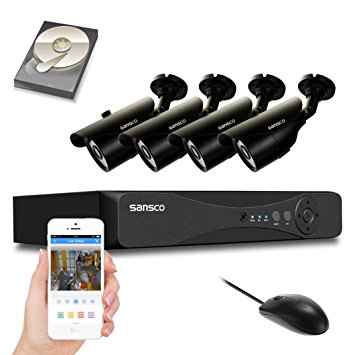SANSCO Security Camera System with 8-Channel 1080N DVR, 4 Bullet Cameras (All HD 720p 1MP), and 1TB Internal Hard Drive Disk - All-in-One Surveillance Cameras Kit