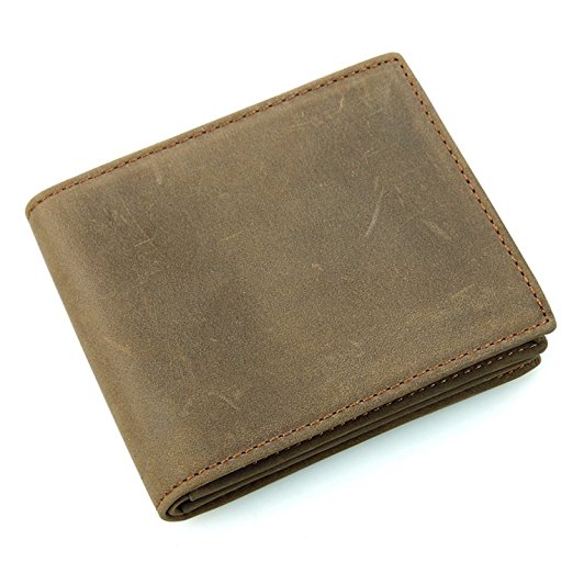 CV Men's Italian Genuine Leather Bifold Wallet- Rare Cowhide Leather Color- Tanned Brown- Light