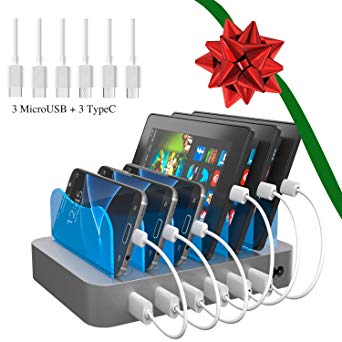 Hercules Tuff Charging Station for Multiple Devices - Short Cables Included - Works for Galaxy 6/7/8/9, Note 4/6/7/8/9, All Models Kindle Fire, Portable Battery, PS4, More (Micro   Type C Cables)