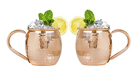 Moscow Mule Mugs – Premium Gift Set of 2 with Straws and Summer Recipes – 16 Ounces – Pure Copper – Hammered Finish – Satisfaction Guarantee by Copper Mountains