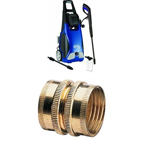 AR Blue Clean AR383 1,900 PSI 1.5 GPM 14 Amp Electric Pressure Washer with Hose Reel and Brass Pipe and Hose Fitting Bundle