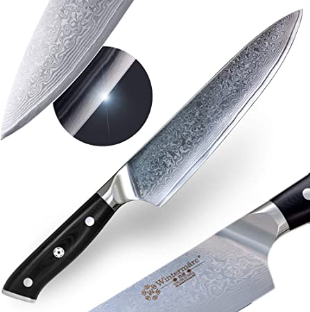 Wintermärc Chef knife 8-inch (200 mm) - Nikuya Series 肉屋 - VG10 Japanese Damascus Steel blade with G10 Garolite Handle - Best Kitchen Tool for Home Cooking and Professional Use