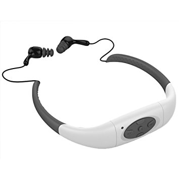 Waterproof MP3 Player, Yikeshu 8G IPX8 Waterproof Headphone Underwater Sport MP3 with FM Radio Music Player for Swimming Stereo Headset 3-5 Meter Diving Surfing Running (White)
