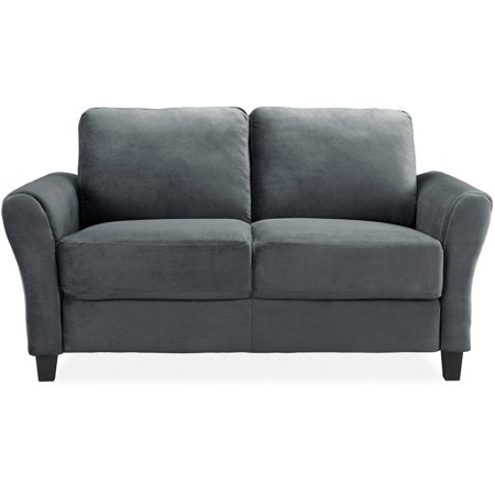 LifeStyle Solutions Alexa Rolled-Arm Loveseat, Upholstered fabric in Dark Grey