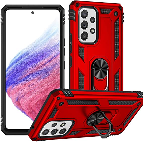 A53 Case,A53 5G Case,ADDIT Military Grade Protective Samsung Galaxy A53 Cases Cover with Ring Car Mount Kickstand for Samsung Galaxy A53/A53 5G - Red