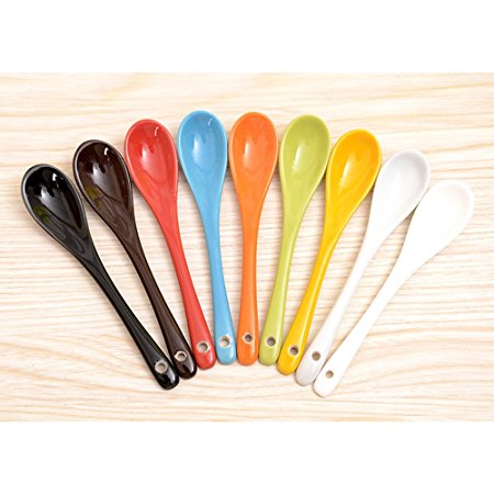 XDOBO Mixed Colors Porcelain Coffee/ Tea/ Dessert Spoons, 5-Inch, Set of 8 - Each Color One Piece (New Update)