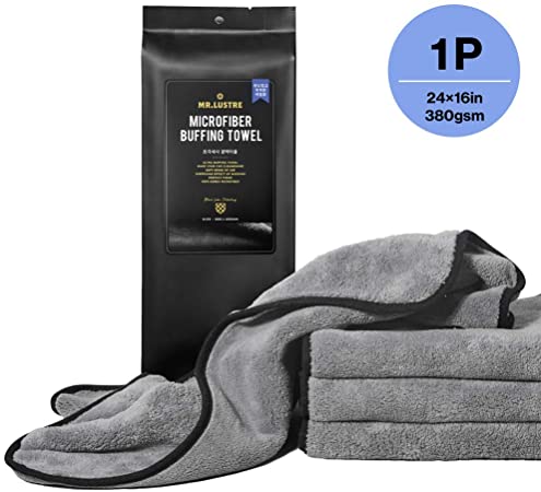 MR.LUSTRE Microfiber Buffing Towels for Cars Professional Grade Super Absorbent Car Cleaning Microfiber Towel for Washing Waxing Polishing Lint Free Auto Detailing Cloth, 24x16 inch, 1 Pack, 1 Piece