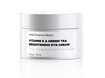 HD Beauty Vitamin K & Green Tea Brightening Eye Cream for Undereye Circles, Puffiness and Fine Lines with Hyaluronic Acid and Aloe, 0.5 oz.