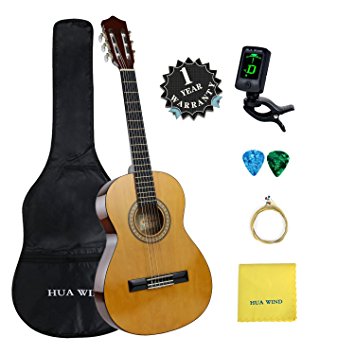 Classical Guitar set HUA WIND 36" inch 3/4 Size Starter Classical Acoustic Guitar with Gig bag, Tuner, Picks, Strings, Polishing Cloth