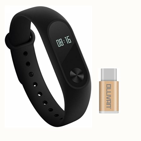 Original Xiaomi Mi Band 2 Wristband Bracelet With OLED Display Smart Heart Rate Fitness Monitor Tracker Bluetooth 4.0 Pedometer IP67 Waterproof Plus Ollivan Type C Converter
