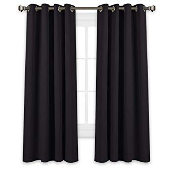 PONY DANCE Black Window Curtains - Energy Saving Eyelet Blackout Curtain Drapes Thermal Insulated Blinds/Light Blocking Drapery Soft Solid, 2 Panels, 46" Width by 72 in Length, Black