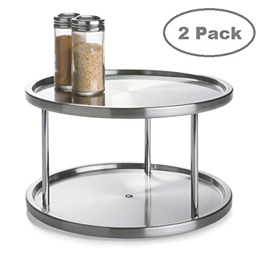 2 Tier 2 PK Lazy Susan - Stainless Steel 360 Degree Turntable – Rotating 2 Level Tabletop Stand For Your Dining Table, Kitchen Counters And Cabinets – Turning Table Spice Rack Organizer Tray - 2 Pack