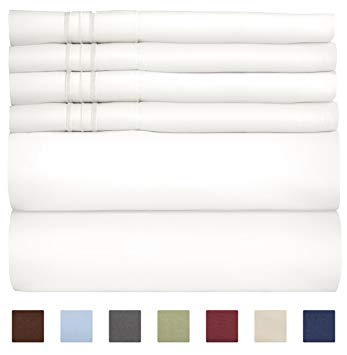 Queen Size Sheet Set - 6 Piece Set - Hotel Luxury Bed Sheets - Extra Soft - Deep Pockets - Easy Fit - Breathable & Cooling Sheets - Wrinkle Free - Comfy - White Bed Sheets - Queens Sheets - 6 PC