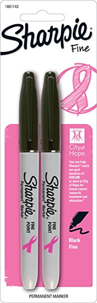 Sharpie Fine Point Pink Ribbon Permanent Marker, 2 Black Ink Markers (1801743)