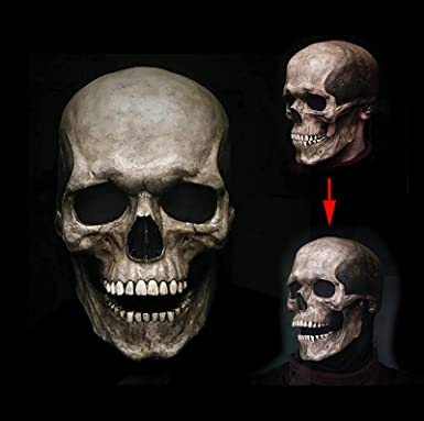 Skull Mask Moving Jaw, Realistic Skull Mask Full Head Skull Mask/helmet with Movable Jaw, Halloween Masks for Adults Scary