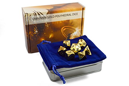 Premium Metal Polyhedral Dice, Set of 7 - Gold, Shiny Finish (Heavy) - Great for D&D and Role Playing (RPG) games