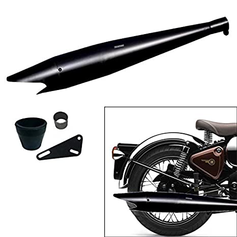 Trustway SIL56 Bike Shark Glass wool Silencer Exhaust with Filter Glasswool Silencer Black for Royal Enfield Classic 350