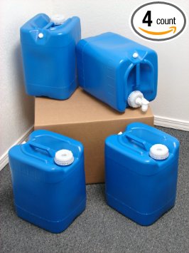5 Gallon Samson Stackers, Blue, 4 Pack (20 Gallons), Emergency Water Storage Kit - New! - Clean! - Boxed! - Free spigot and cap wrench!