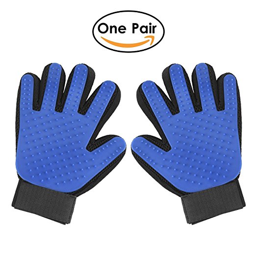Furry Fido Pet Grooming Gloves, 2-in-1 Hair Removal Mitt and Gentle Deshedding Brush for Dog, Cat, Horses (Blue)