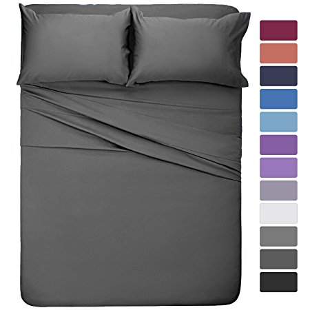 HOMEIDEAS 4 Piece Bed Sheet Set (Full,Deey Gray) 1 Flat Sheet,1 Fitted Sheet and 2 Pillow Cases,100% Brushed Microfiber 1800 Luxury Bedding,Deep Pockets,Extra Soft & Fade Resistant