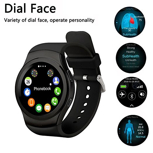 JOKIN Bluetooth Smartwatch with SIM Card Support | Android 5.1 OS | Facebook | Whatsapp | Activity Tracker | Fitness Band | Music | Camera with Video Recording | Compatible with Motorola Moto G 4G (2nd gen) and All Other Smartphones | Micro SD card Support