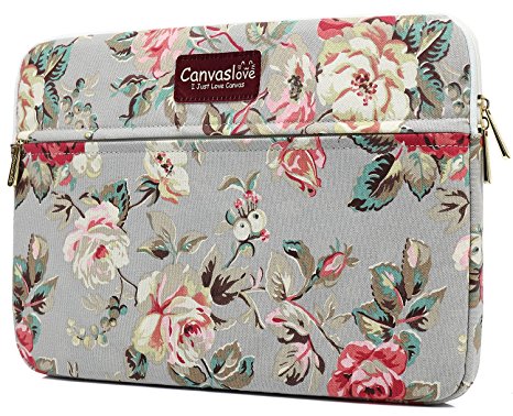 Canvaslove Rose Pattern 13 inch Canvas laptop sleeve with pocket 13 inch 13.3 inch laptop case macbook air 13 case macbook pro 13 sleeve