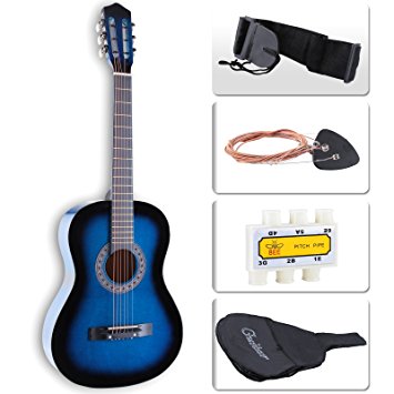 LAGRIMA 38'' Beginners Acoustic Guitar with Guitar Case, Strap, Tuner & Pick Steel Strings Blue