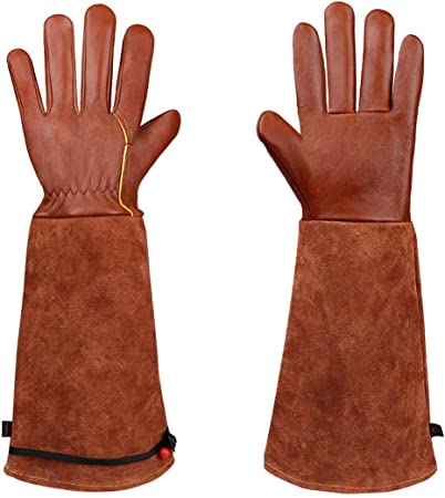 CCBETTER Rose Pruning Gloves for Men and Women. Best Garden Gifts & Tools for Gardener and Farmer.Extra Long Pigskin Breathable Goatskin Leather Thorn Proof Gardening Gauntlet Gloves.XL