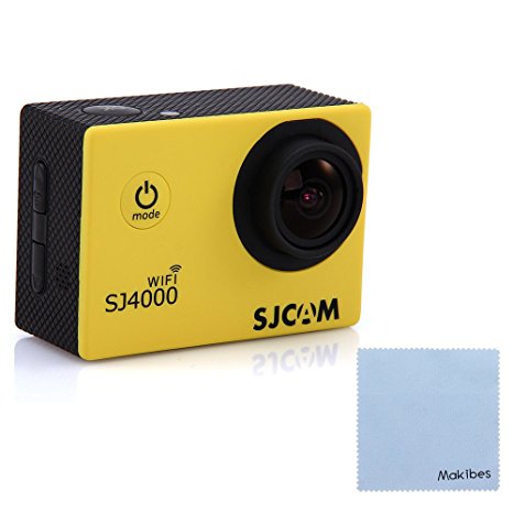 SJCAM Original SJ4000 WiFi Action Camera 12MP 1080P H.264 1.5 Inch 170° Wide Angle Lens Waterproof Diving HD Camcorder Car DVR with Free Makibes Cleaning Cloth (Yellow)