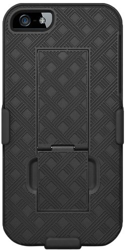 Amzer AMZ95683 Shellster Shell Case Holster Combo Case Cover with Kickstand for  iPhone 5/ 5S, iPhone SE (Fits All Carriers) - Black