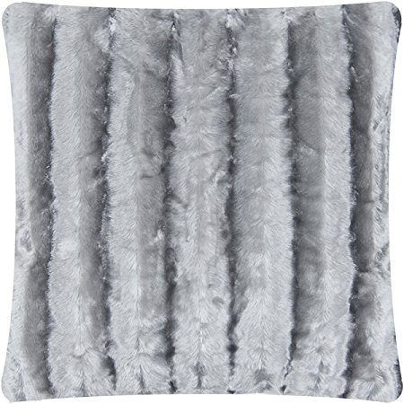 Mellanni Faux-Fur Plush Throw Pillow - BEST QUALITY Fuzzy Accent Pillow - Cushion and Cover, Decorative Square 18 x 18 Inch (Striped Gray)